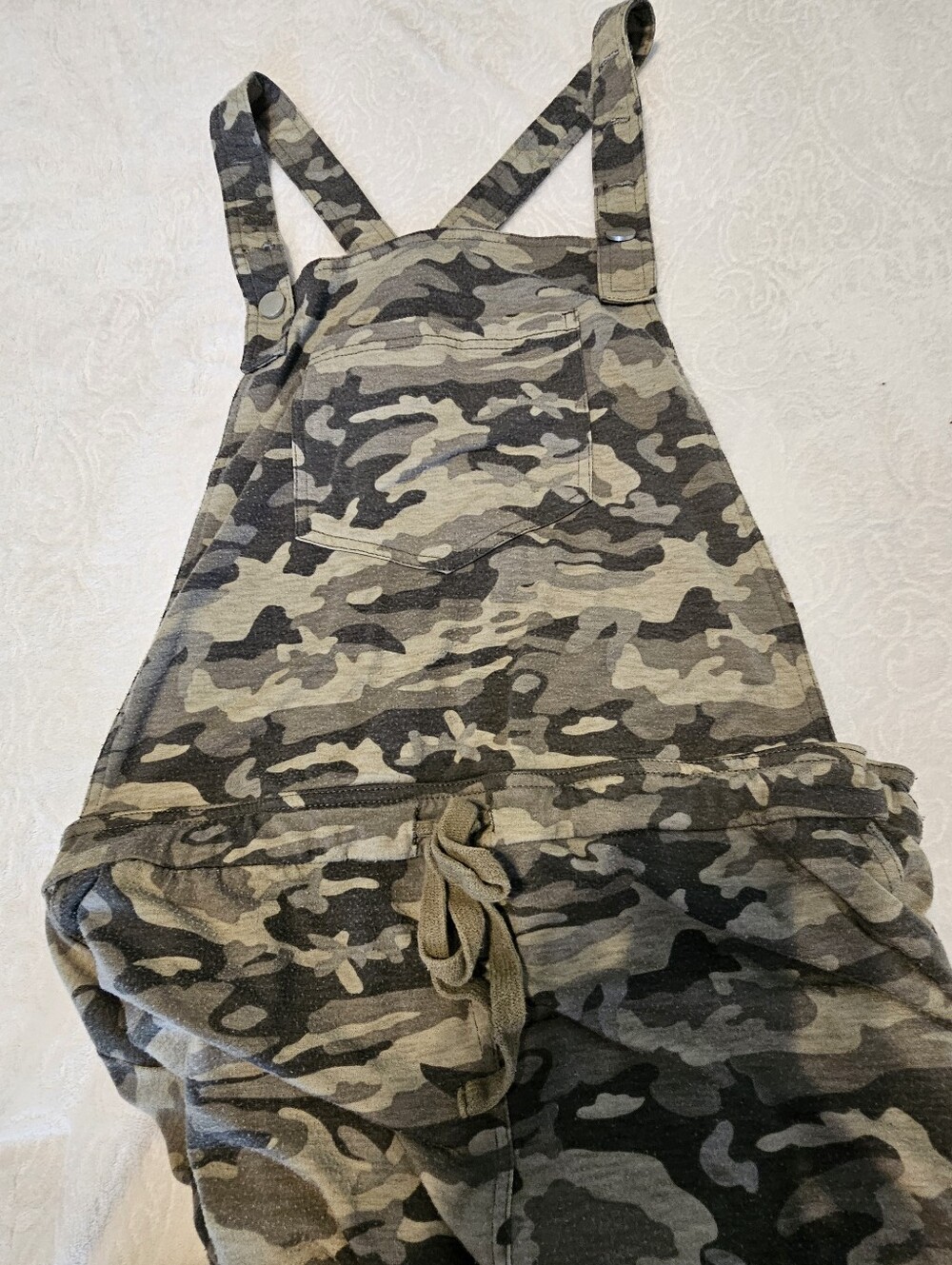 Hem & Thread Camouflage Drawstring Overalls Loungewear Romper Womens L Euc Comfy